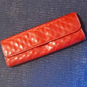 GAP Women's Quilted Patent Burgundy Magnetic Clutch Purse